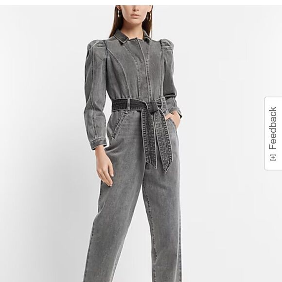 Express Grey washed Denim Jumpsuit Size 4 NWT - Picture 1 of 5